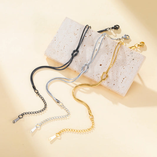 Teamer Double Snake Chain Love Knot Adjustable Bracelet Stainless Steel Gold Color For Women Men Valentine's Day Gift Jewelry