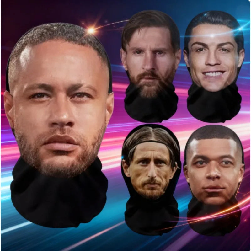 Máscara engraçada de celebridade 3D | Messi CR7 Neymar Futebol Cosplay | Máscara de malha respirável (2Peças)
