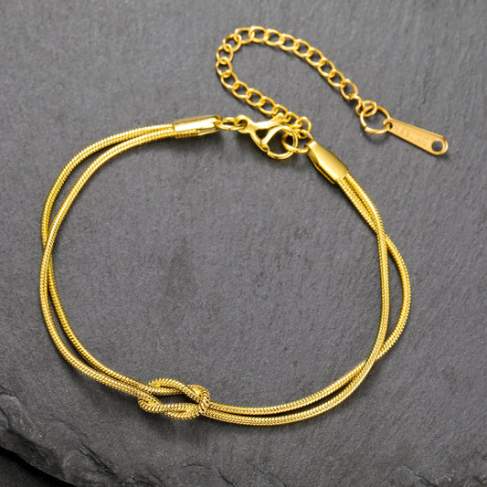Cazador Gold Color Love Knot Double Snake Chain Bracelet Stainless Steel Trendy Bracelets for Women Men Jewelry Valentine's Gift