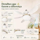 Ventilador  de Teto Silencioso LED 3 Cores com Controle Bivolt 6 Pás Branco Potente
