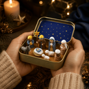 Conjunto De Presépio Portátil Em Lata Dourada Caixa Mini Estatuetas De Manjedoura De Natal