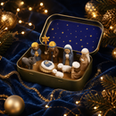 Conjunto De Presépio Portátil Em Lata Dourada Caixa Mini Estatuetas De Manjedoura De Natal