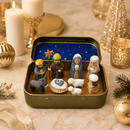 Conjunto De Presépio Portátil Em Lata Dourada Caixa Mini Estatuetas De Manjedoura De Natal