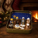 Conjunto De Presépio Portátil Em Lata Dourada Caixa Mini Estatuetas De Manjedoura De Natal