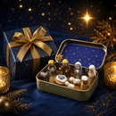 Conjunto De Presépio Portátil Em Lata Dourada Caixa Mini Estatuetas De Manjedoura De Natal
