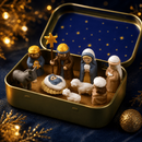 Conjunto De Presépio Portátil Em Lata Dourada Caixa Mini Estatuetas De Manjedoura De Natal