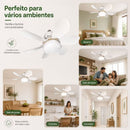 Ventilador  de Teto Silencioso LED 3 Cores com Controle Bivolt 6 Pás Branco Potente