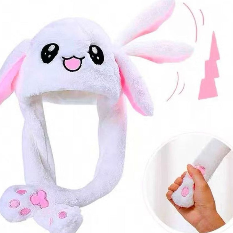 Chapéu de Pelúcia com Orelhas Móveis de Coelho