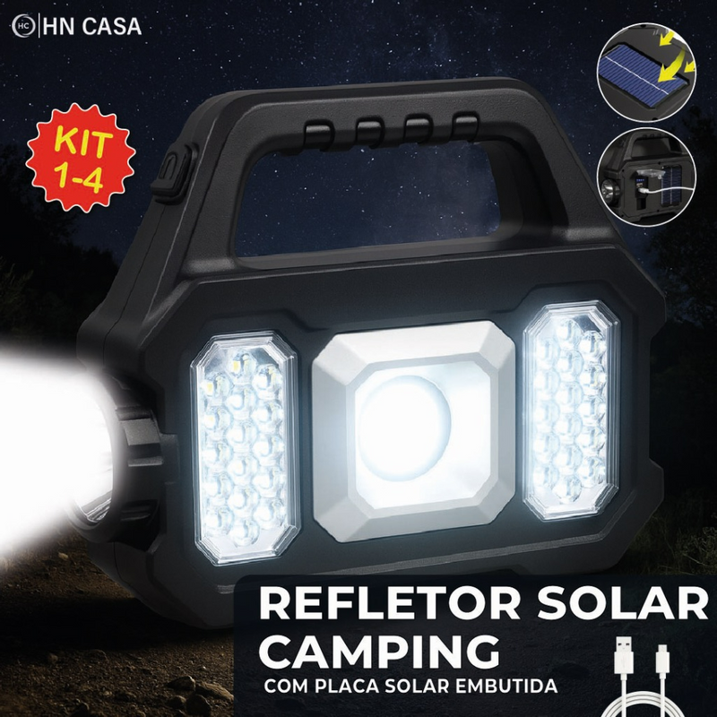Lanterna Solar Portátil Led Camping com Powerbank 1K Lúmens de Alta Potência USB Bivolt