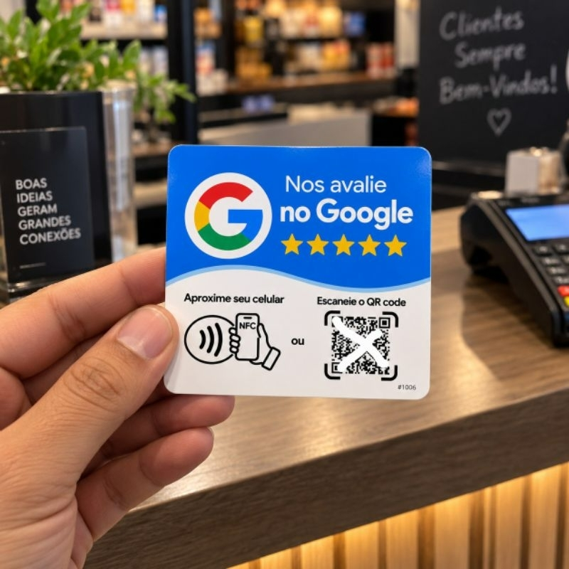 Deixe sua Marca mais Famosa e Atraia mais Clientes com a Placa Avaliação Google NFC + QR Code Dinamico | 10cmx10cm