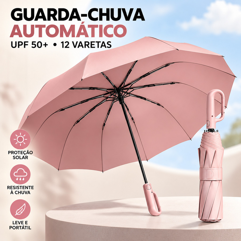 Guarda Chuva Automático Alta Resistência a Chuvas e Vento Forte Com Proteção UV